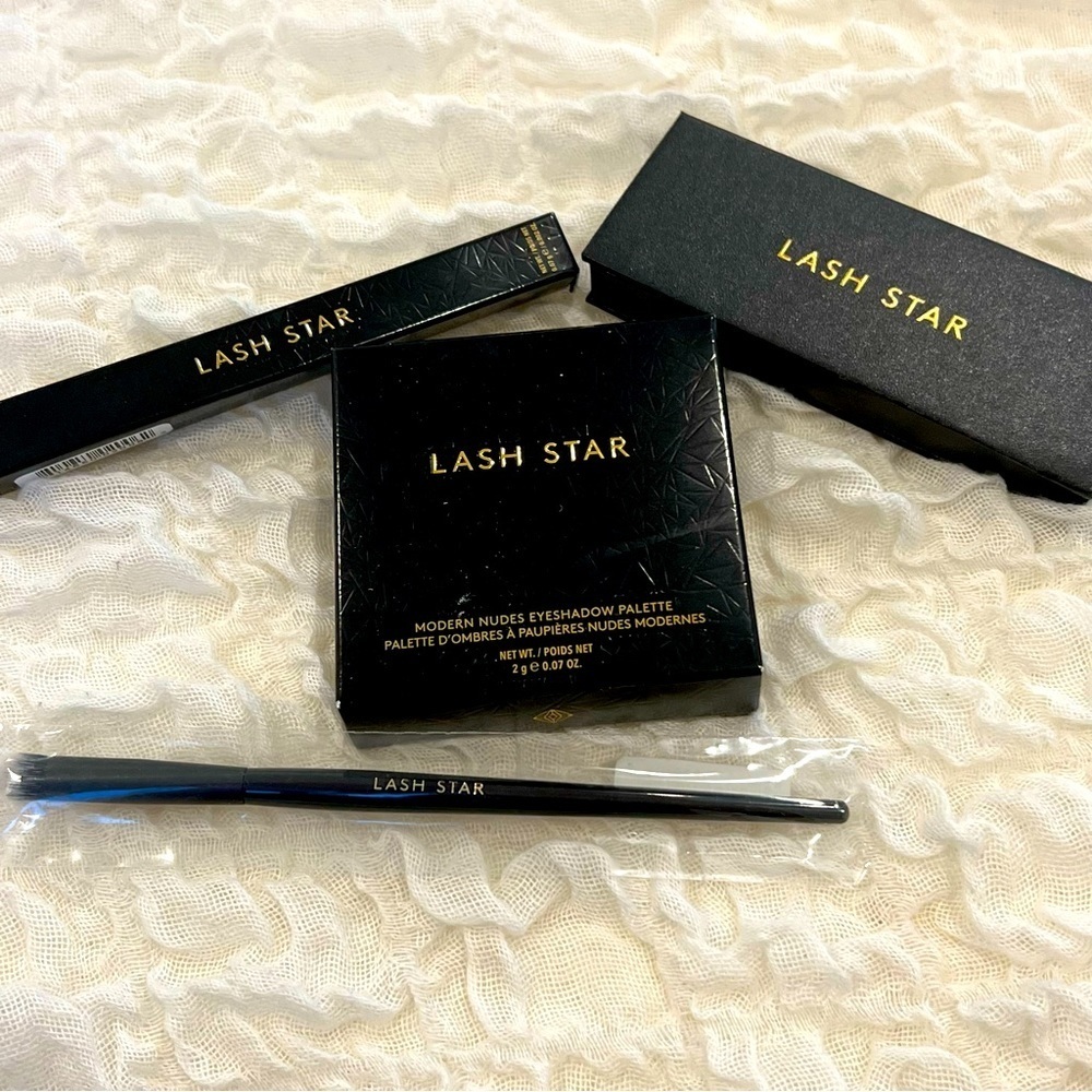 LASH STAR bundle eyeshadow, heated lash curler, brow pencil, concealer brush